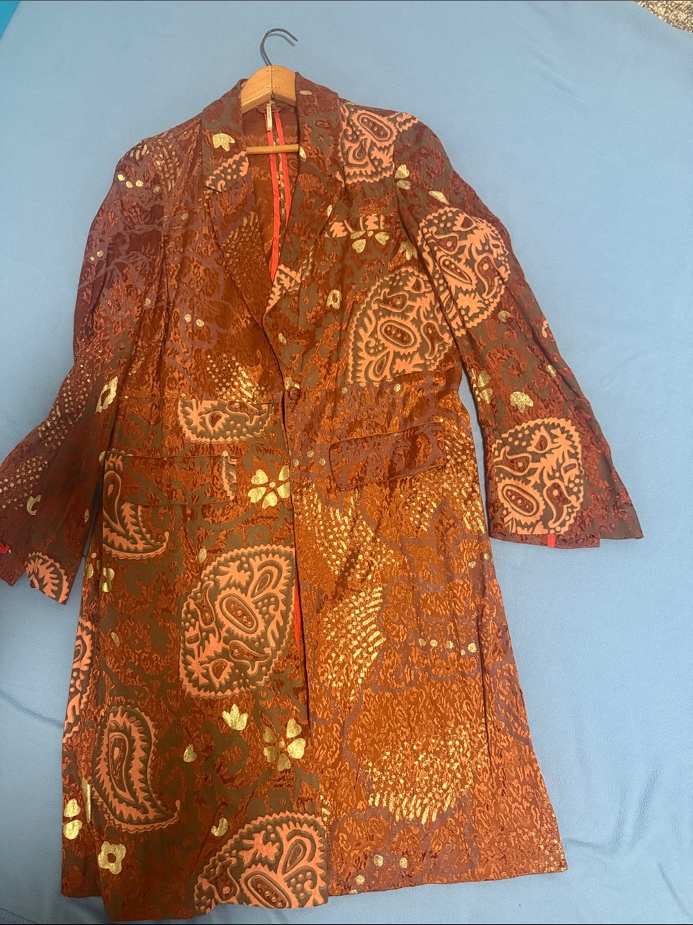 Free people S Women's Paisley Jacquard Long Blazer Coat - Rust